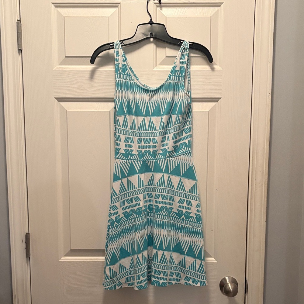 New York & Company Turquoise Geometric Midi Dress